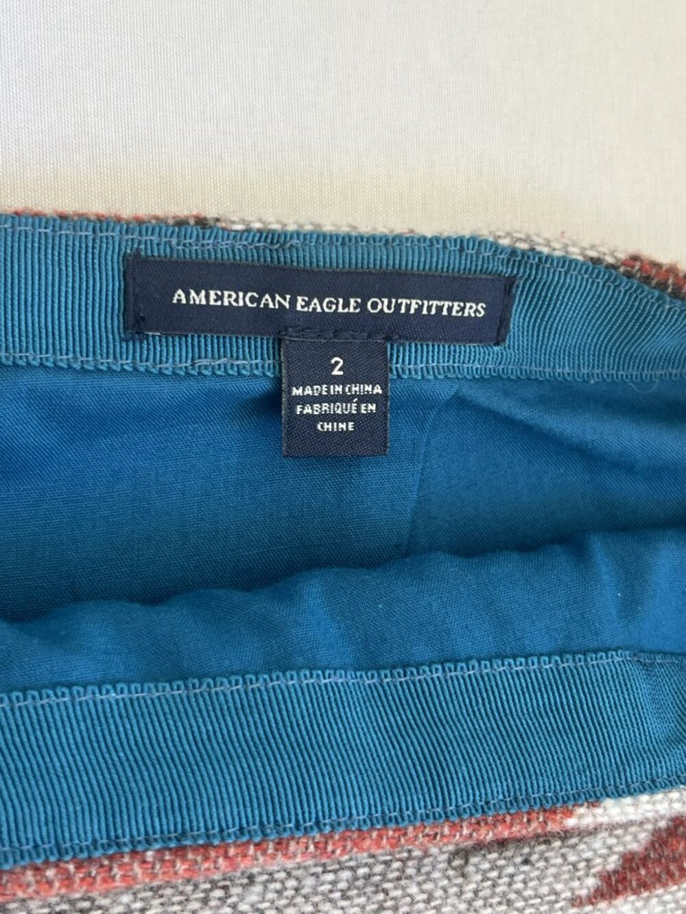 American Eagle Southwestern Aztec Blanket Mini Skirt Size 2 Teal Burgundy Boho - Picture 3 of 7